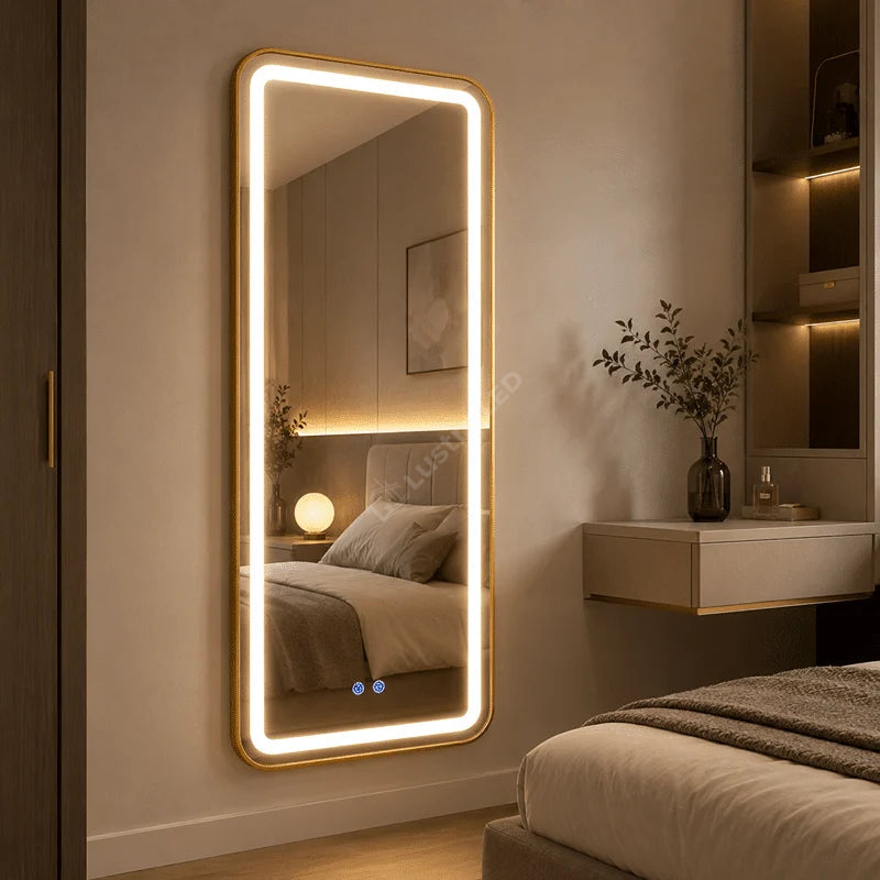 Oglinda LED Tron Rectangle Gold 50x100CM 3 Lumini Dezaburire si Touch