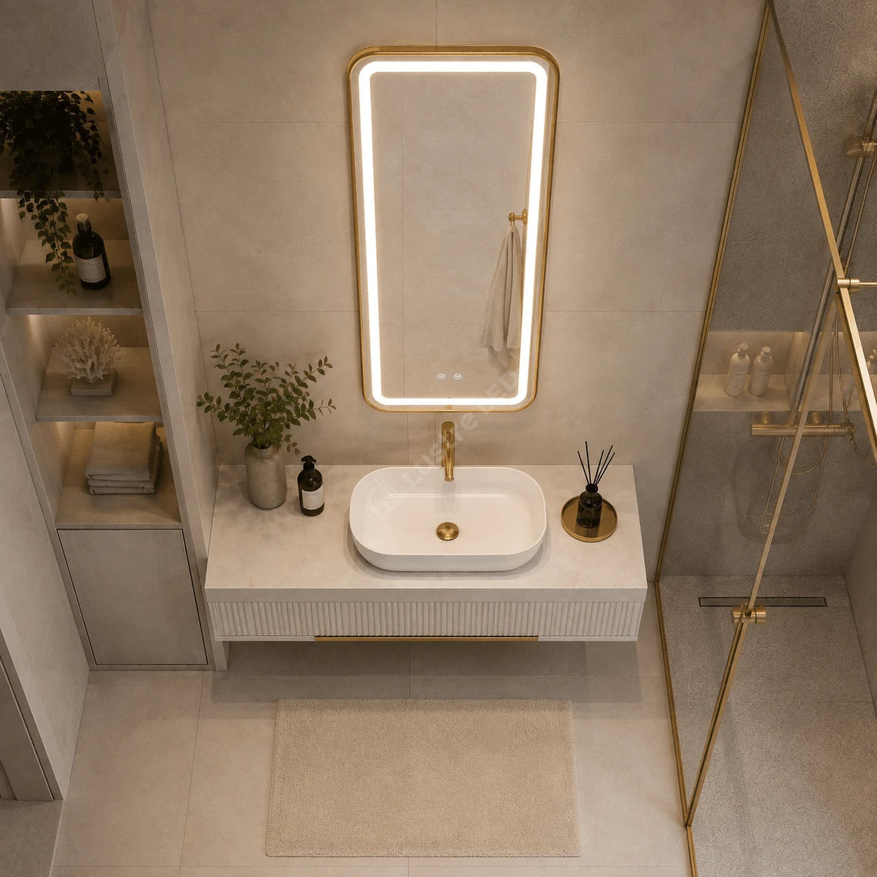 Oglinda LED Tron Rectangle Gold 50x100CM 3 Lumini Dezaburire si Touch