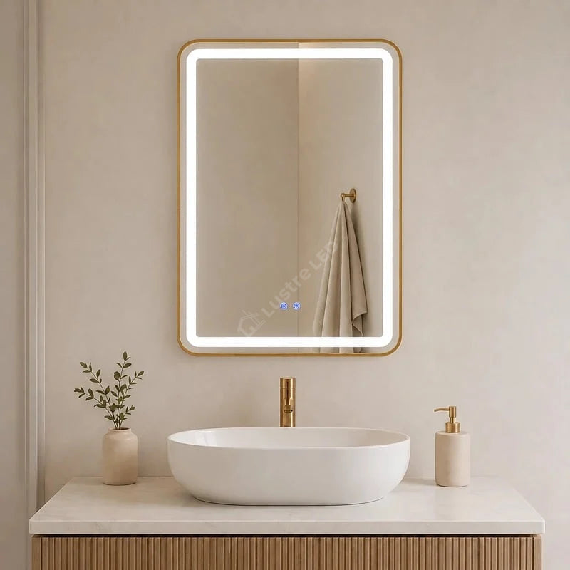 Oglinda LED Tron Rectangle Gold 50x80CM 3 Lumini Dezaburire si Touch