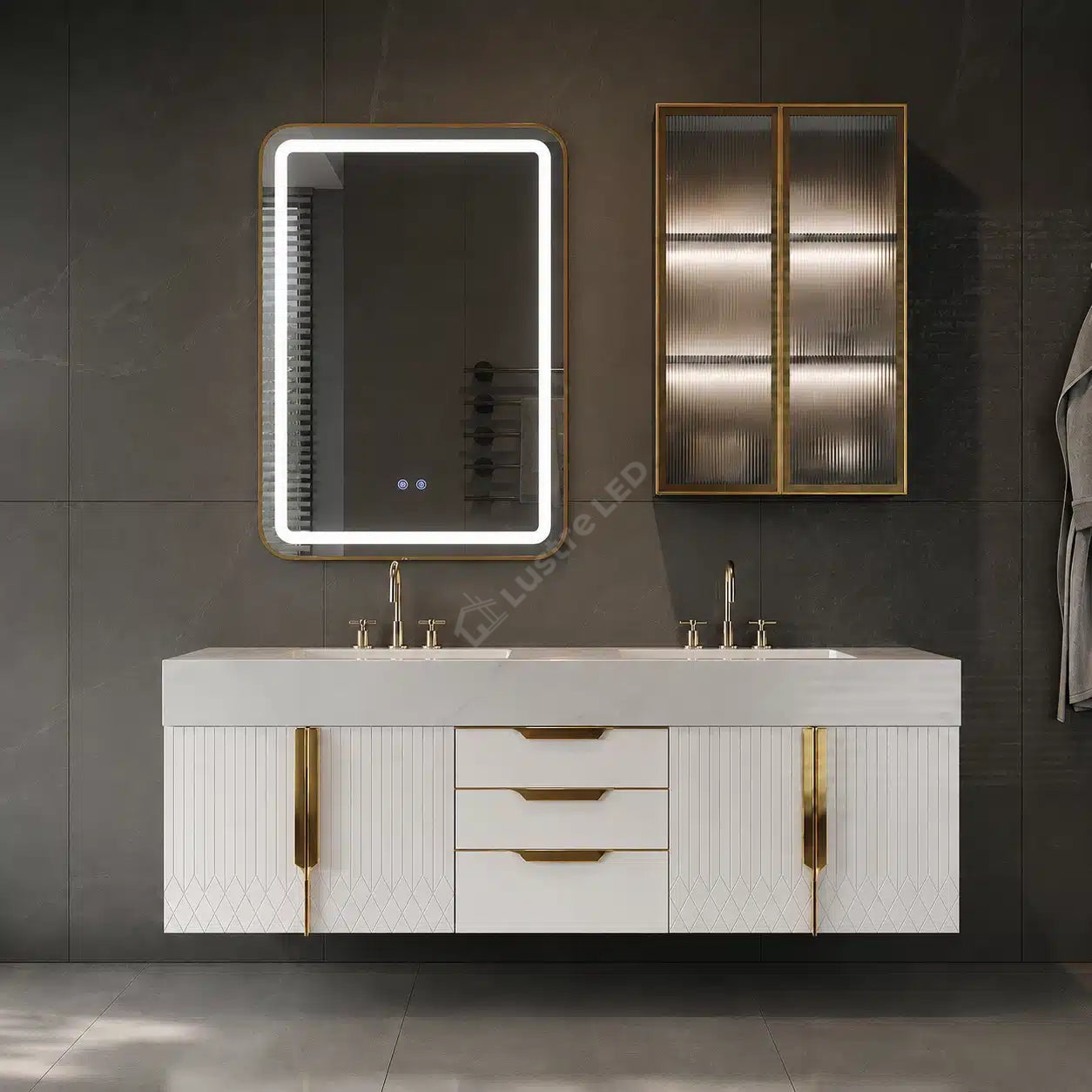 Oglinda LED Tron Rectangle Gold 50x80CM 3 Lumini Dezaburire si Touch