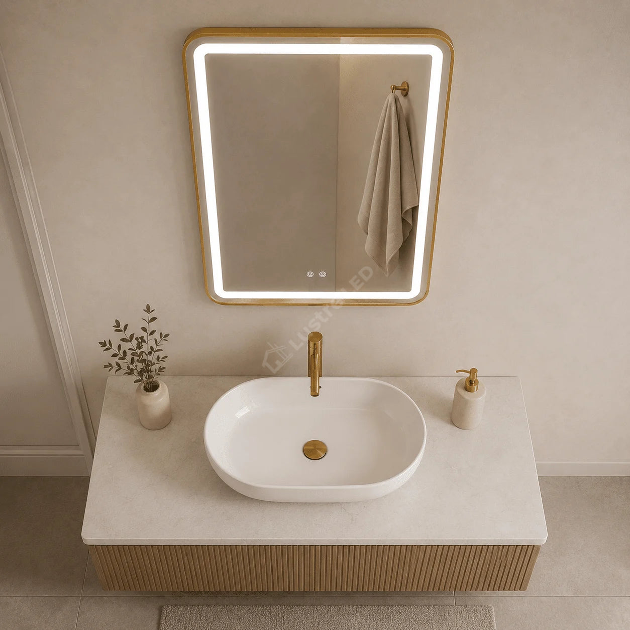 Oglinda LED Tron Rectangle Gold 50x80CM 3 Lumini Dezaburire si Touch