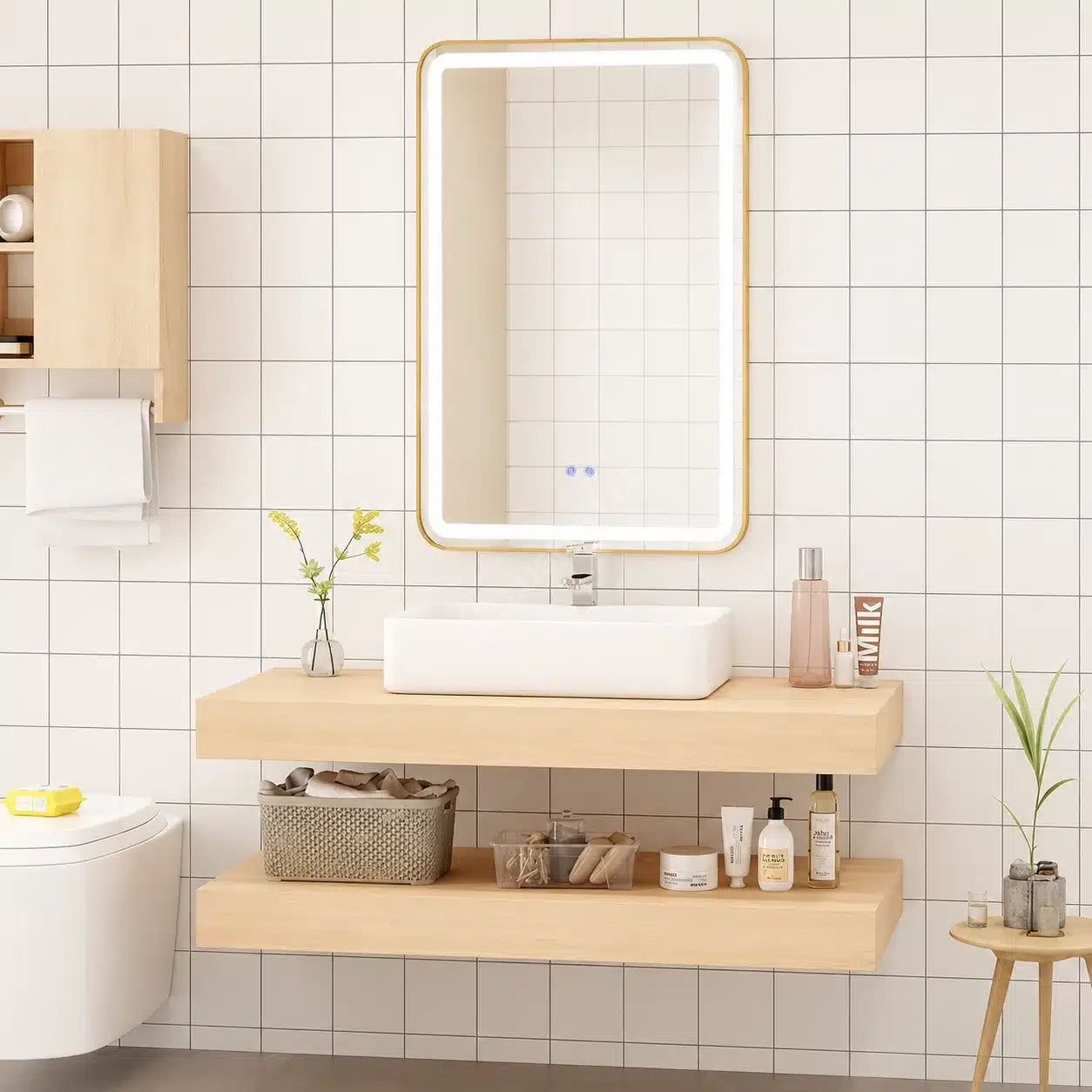 Oglinda LED Tron Rectangle Gold 50x80CM 3 Lumini Dezaburire si Touch