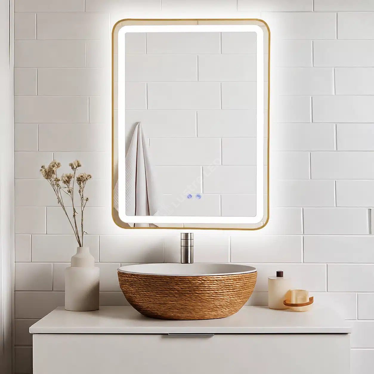 Oglinda LED Tron Rectangle Gold 50x80CM 3 Lumini Dezaburire si Touch