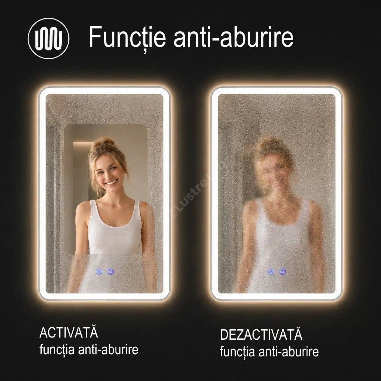 Oglinda LED Tron Rectangle Gold 60x80CM 3 Lumini Dezaburire si Touch
