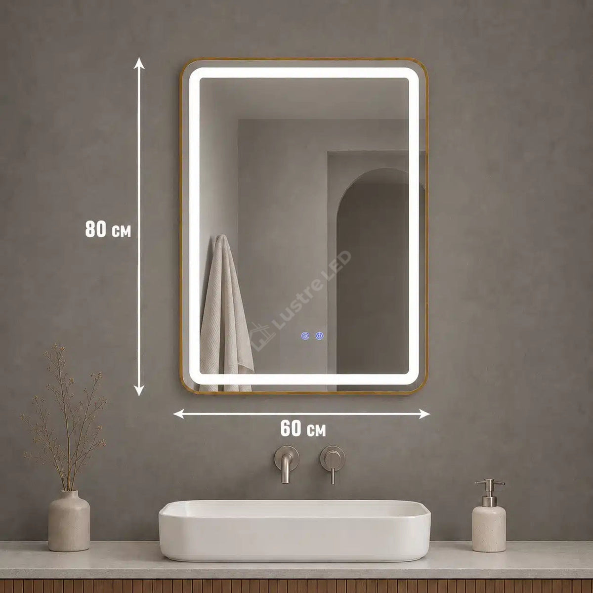 Oglinda LED Tron Rectangle Gold 60x80CM 3 Lumini Dezaburire si Touch