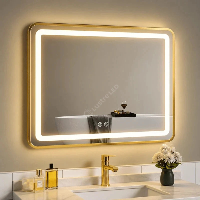 Oglinda LED Tron Rectangle Gold 80x60CM 3 Lumini Dezaburire si Touch