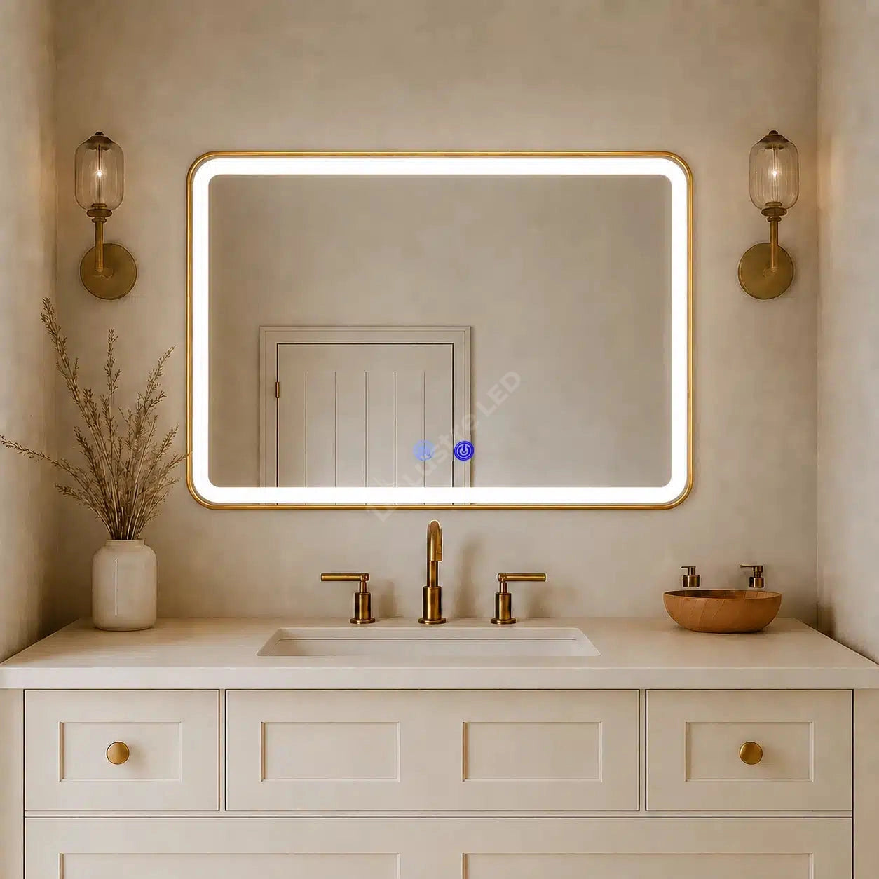 Oglinda LED Tron Rectangle Gold 80x60CM 3 Lumini Dezaburire si Touch