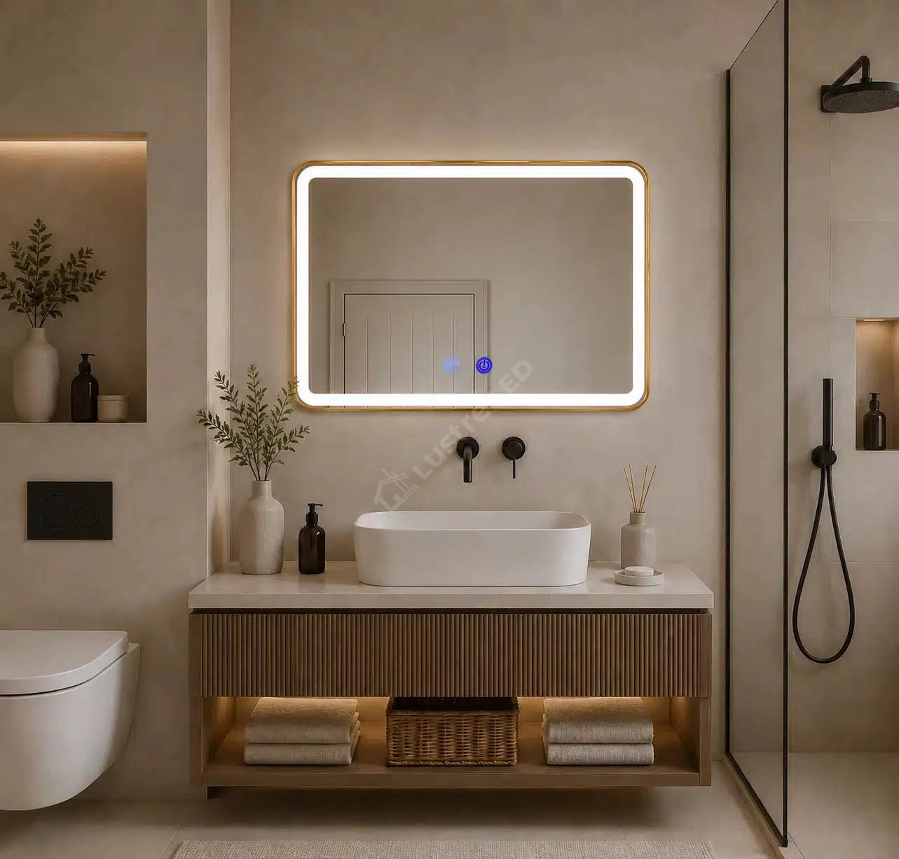 Oglinda LED Tron Rectangle Gold 80x60CM 3 Lumini Dezaburire si Touch