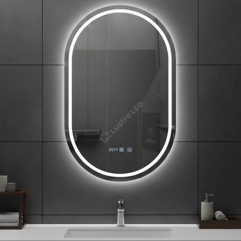 Oglinda LED VIONNA 50x90CM Functie Dezaburire, Ceas, Touch, 3 Lumini