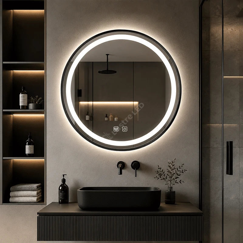 Oglinda LED Wesley Round Black 3 Lumini Dezaburire si Touch
