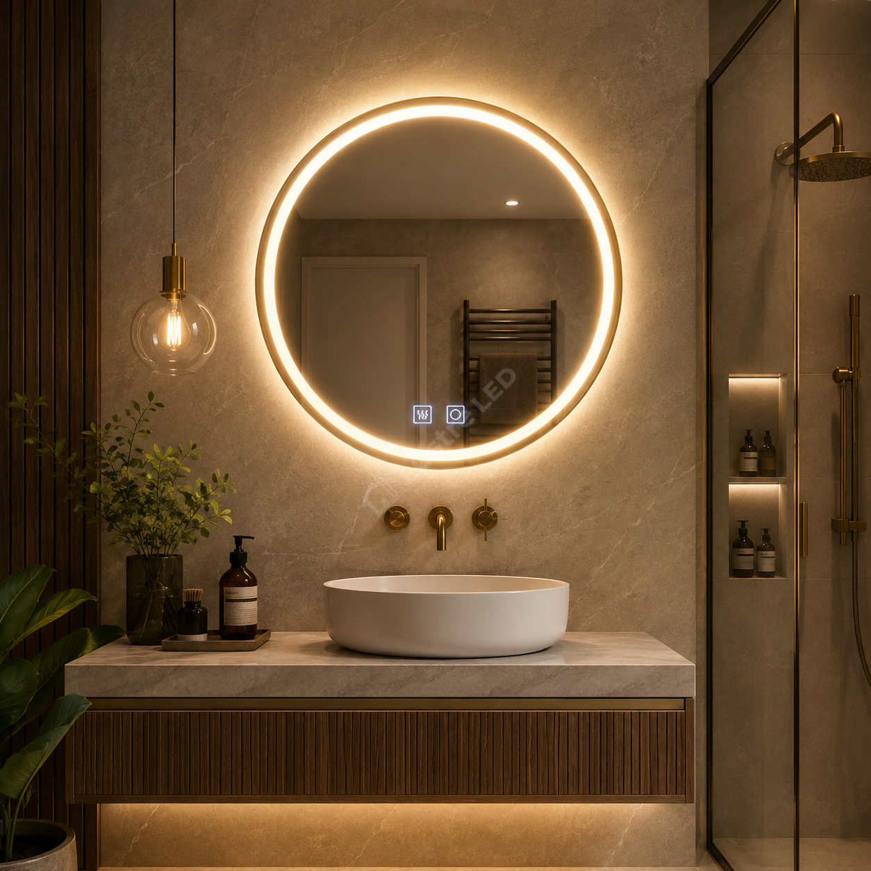 Oglinda LED Wesley Round Gold 3 Lumini Dezaburire si Touch