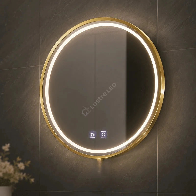 Oglinda LED Wesley Round Gold 3 Lumini Dezaburire si Touch