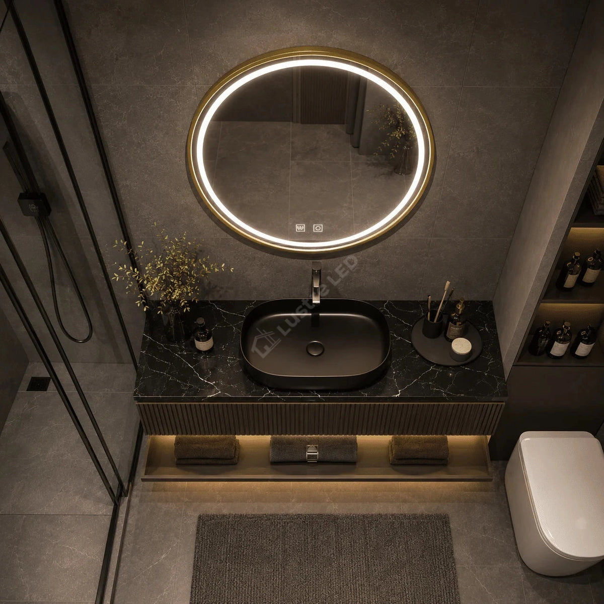 Oglinda LED Wesley Round Gold 3 Lumini Dezaburire si Touch