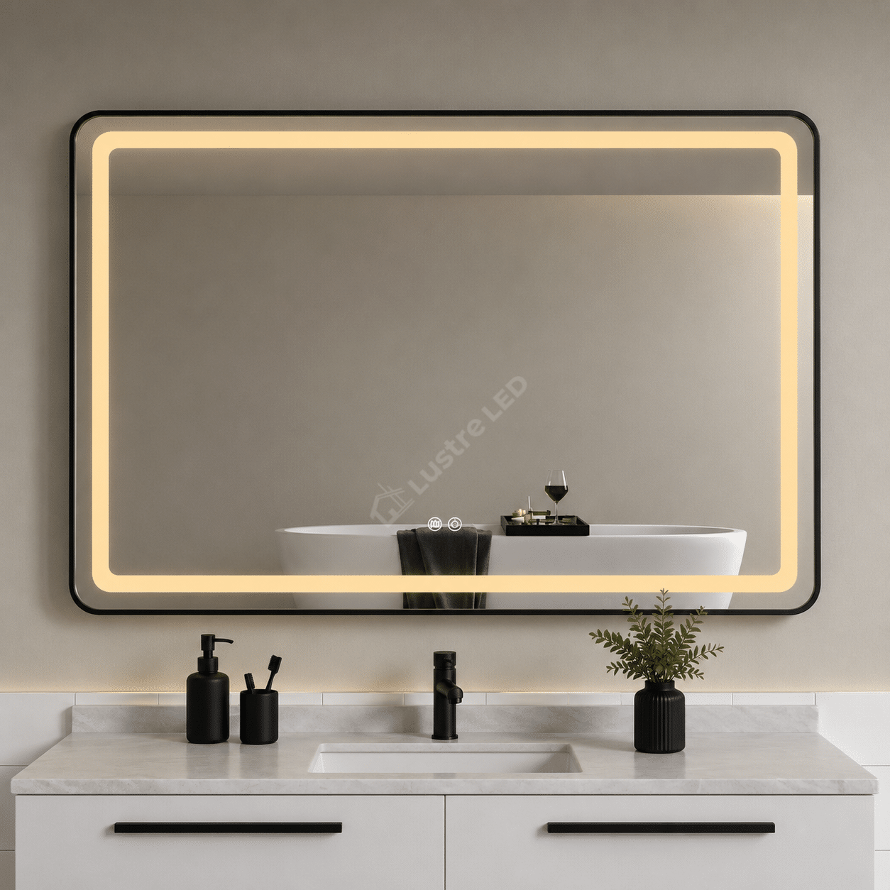 Oglinda LED Zed Rectangle Black 120x80CM 3 Lumini Dezaburire si Touch