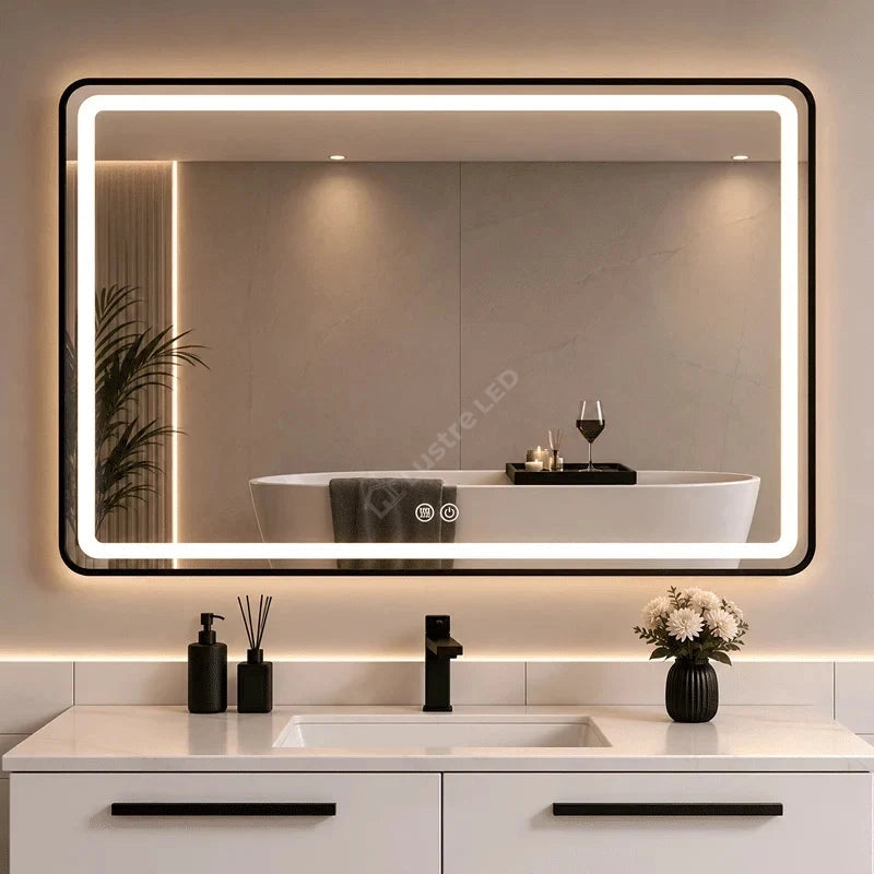 Oglinda LED Zed Rectangle Black 120x80CM 3 Lumini Dezaburire si Touch