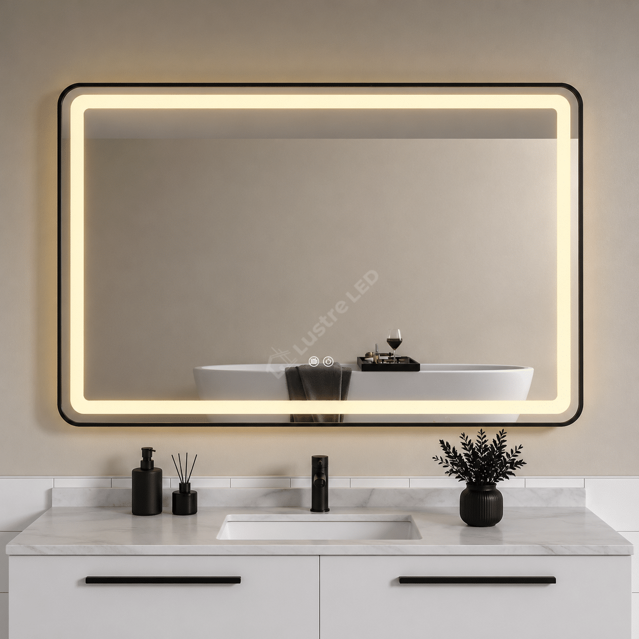 Oglinda LED Zed Rectangle Black 120x80CM 3 Lumini Dezaburire si Touch