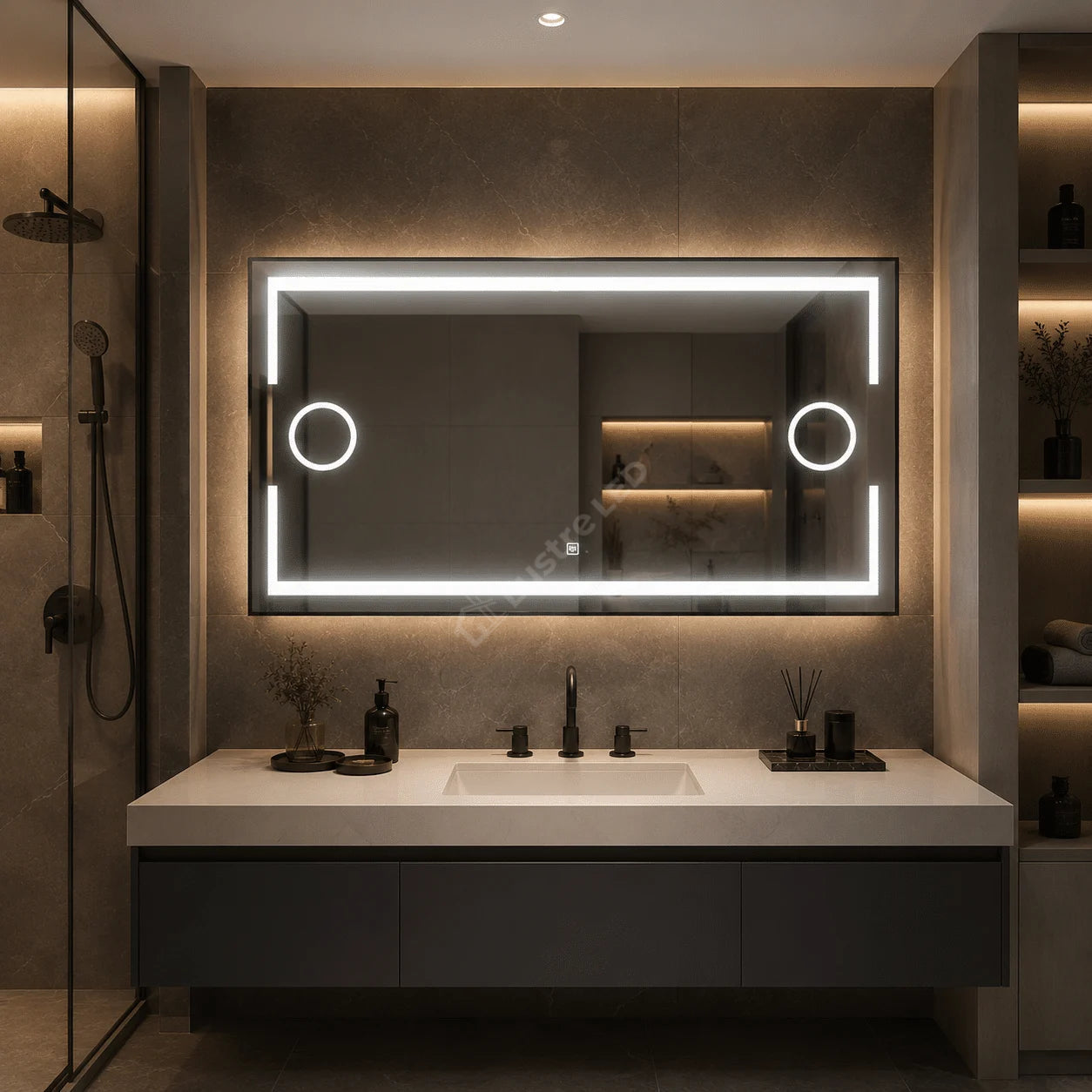 Oglinda LED Zygo Rectangle Black 3 Lumini Dezaburire Lupa Cosmetica si Touch