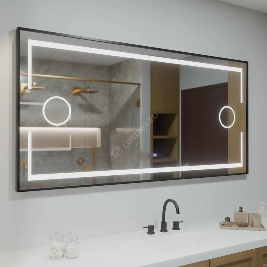 Oglinda LED Zygo Rectangle Black 3 Lumini Dezaburire Lupa Cosmetica si Touch