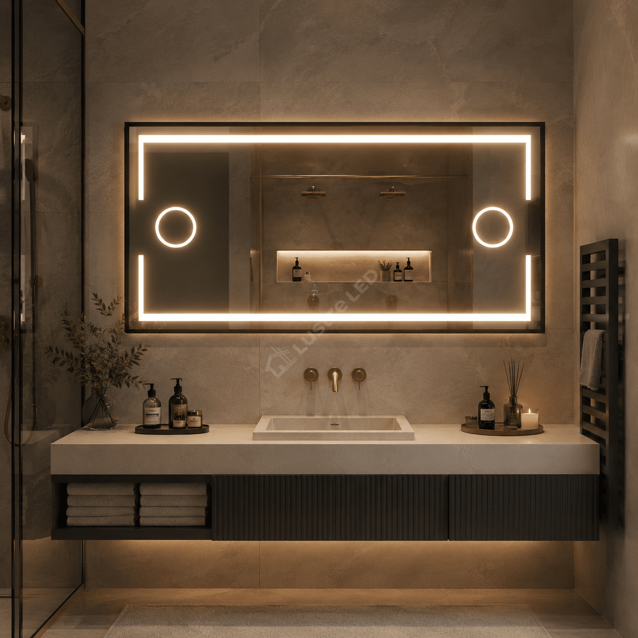 Oglinda LED Zygo Rectangle Black 3 Lumini Dezaburire Lupa Cosmetica si Touch