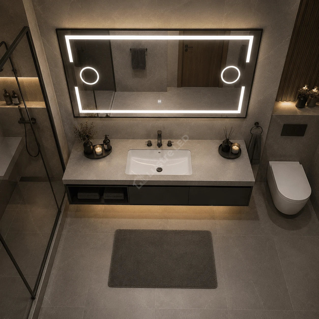 Oglinda LED Zygo Rectangle Black 3 Lumini Dezaburire Lupa Cosmetica si Touch