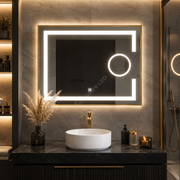Oglinda LED Zygo Rectangle Gold 80x60CM 3 Lumini Dezaburire Lupa Cosmetica si Touch