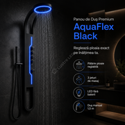 Panou de Dus Premium AquaFlex Black - Ploaie Reglabila, Masaj, LED