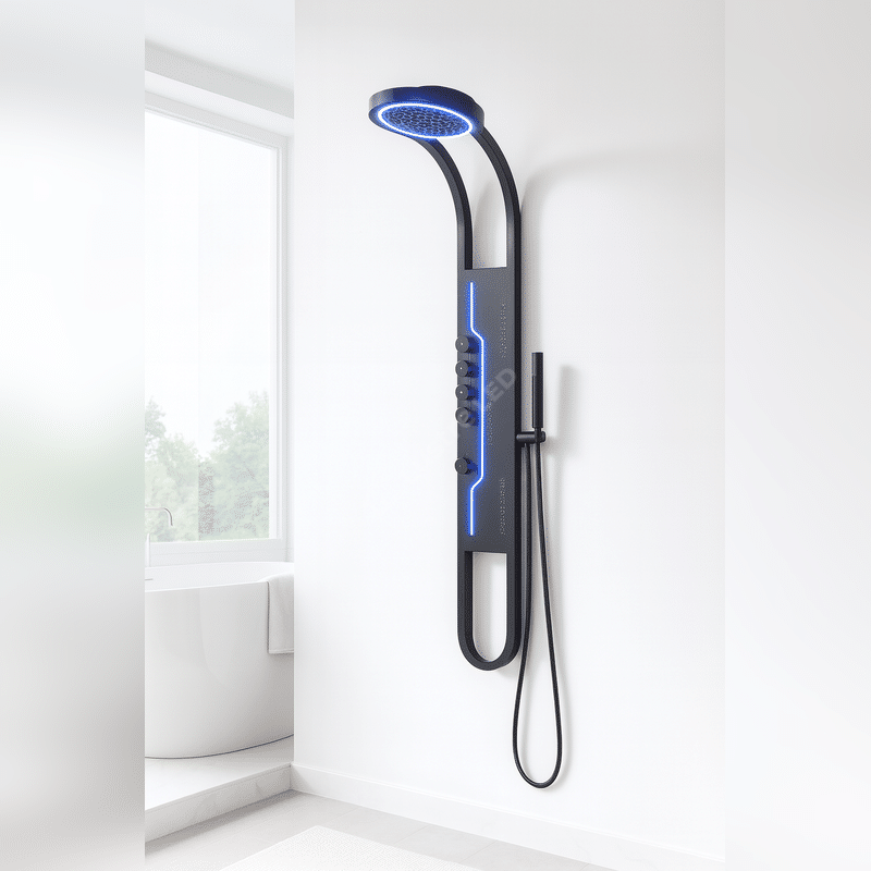 Panou de Dus Premium AquaFlex Black - Ploaie Reglabila, Masaj, LED