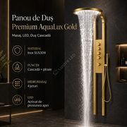 Panou de Dus Premium AquaLux Gold - Masaj, LED, Dus Cascada