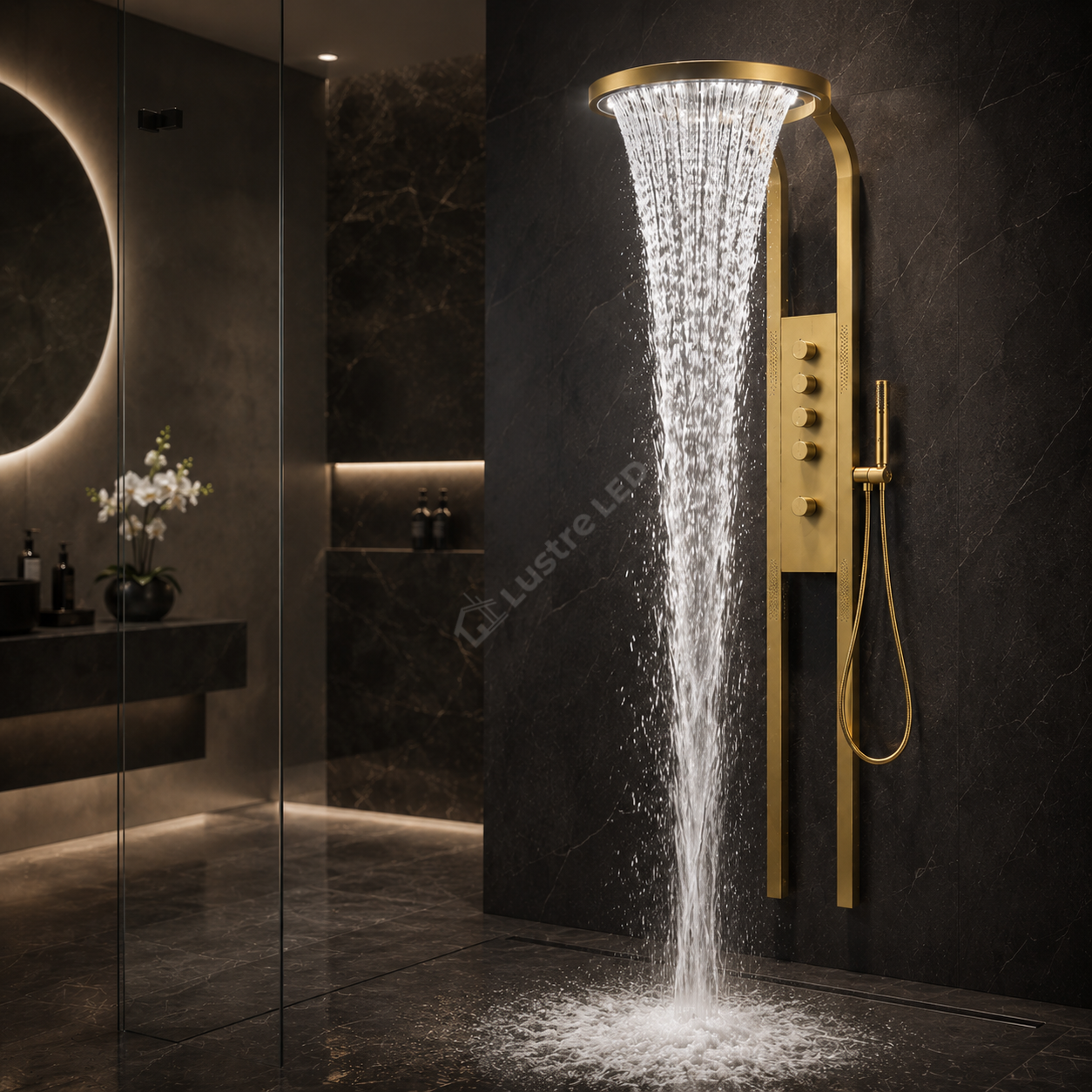 Panou de Dus Premium AquaLux Gold - Masaj, LED, Dus Cascada