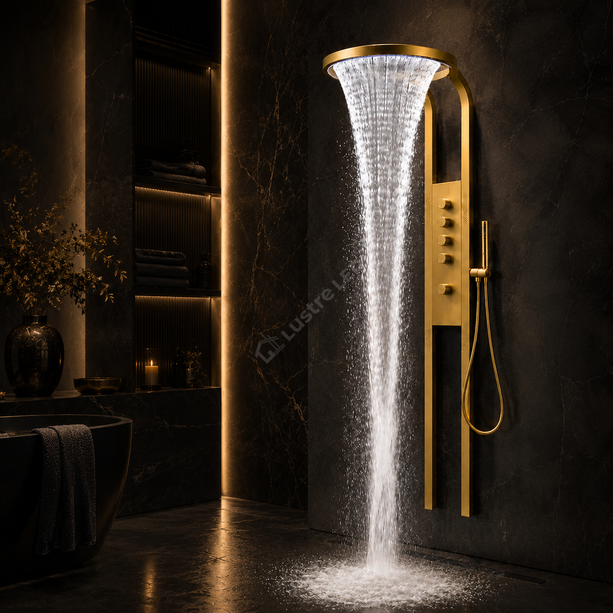 Panou de Dus Premium AquaLux Gold - Masaj, LED, Dus Cascada