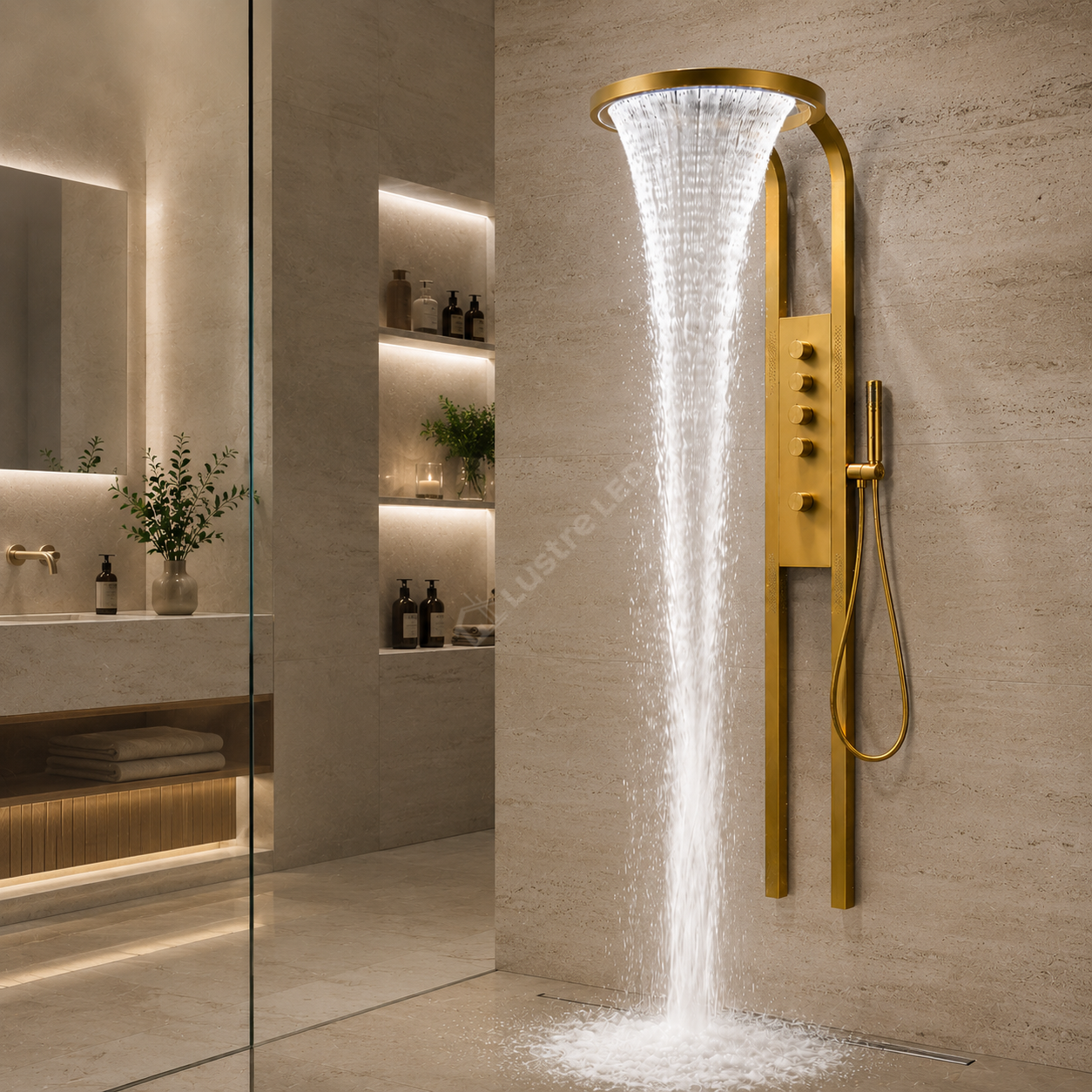 Panou de Dus Premium AquaLux Gold - Masaj, LED, Dus Cascada