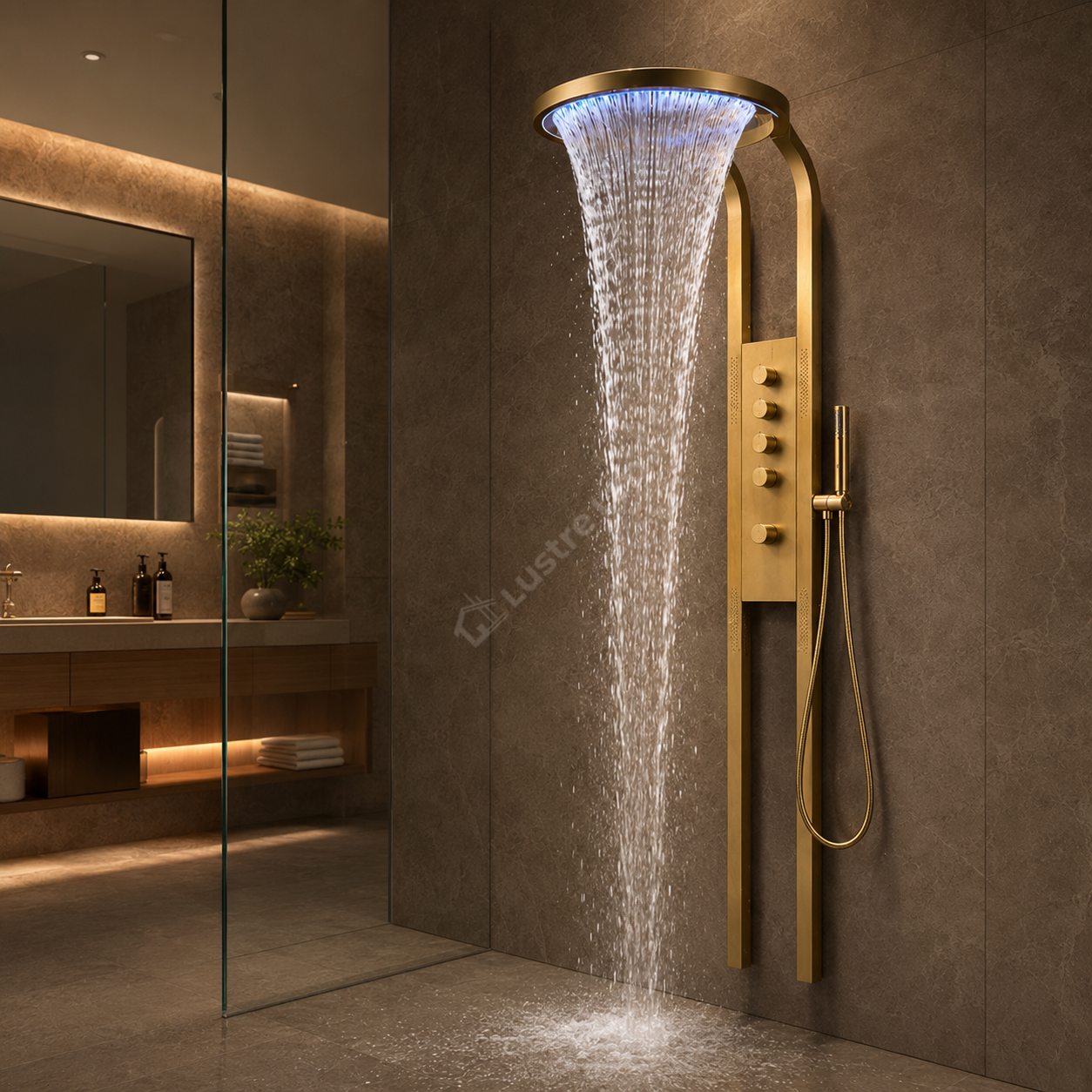 Panou de Dus Premium AquaLux Gold - Masaj, LED, Dus Cascada