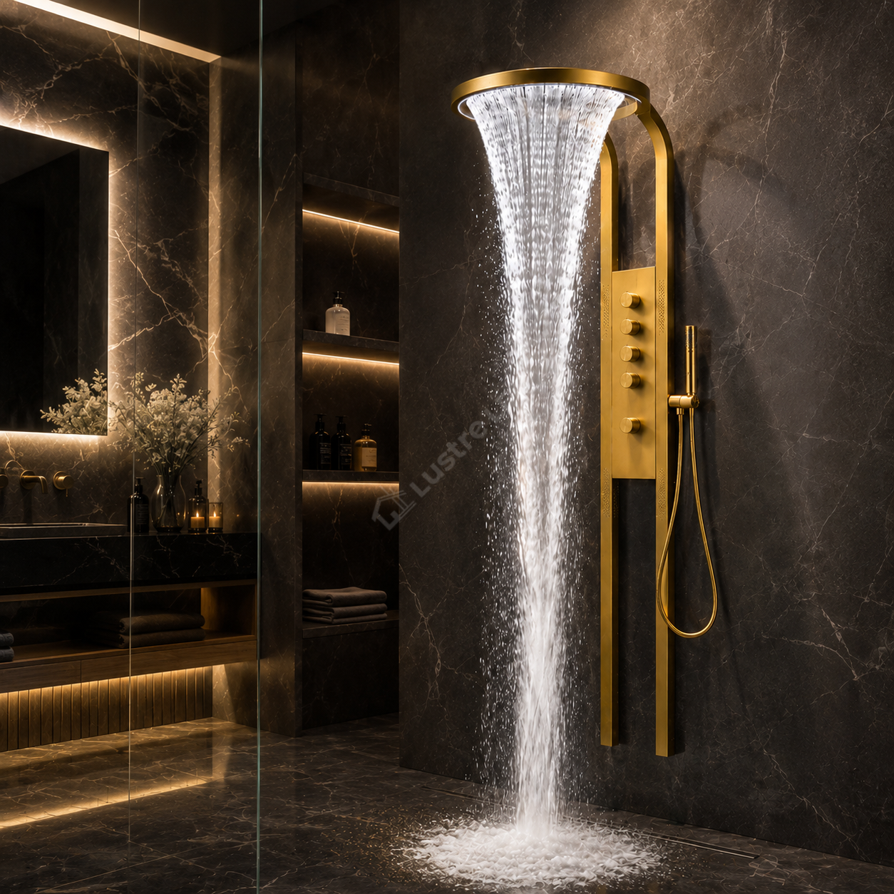 Panou de Dus Premium AquaLux Gold - Masaj, LED, Dus Cascada