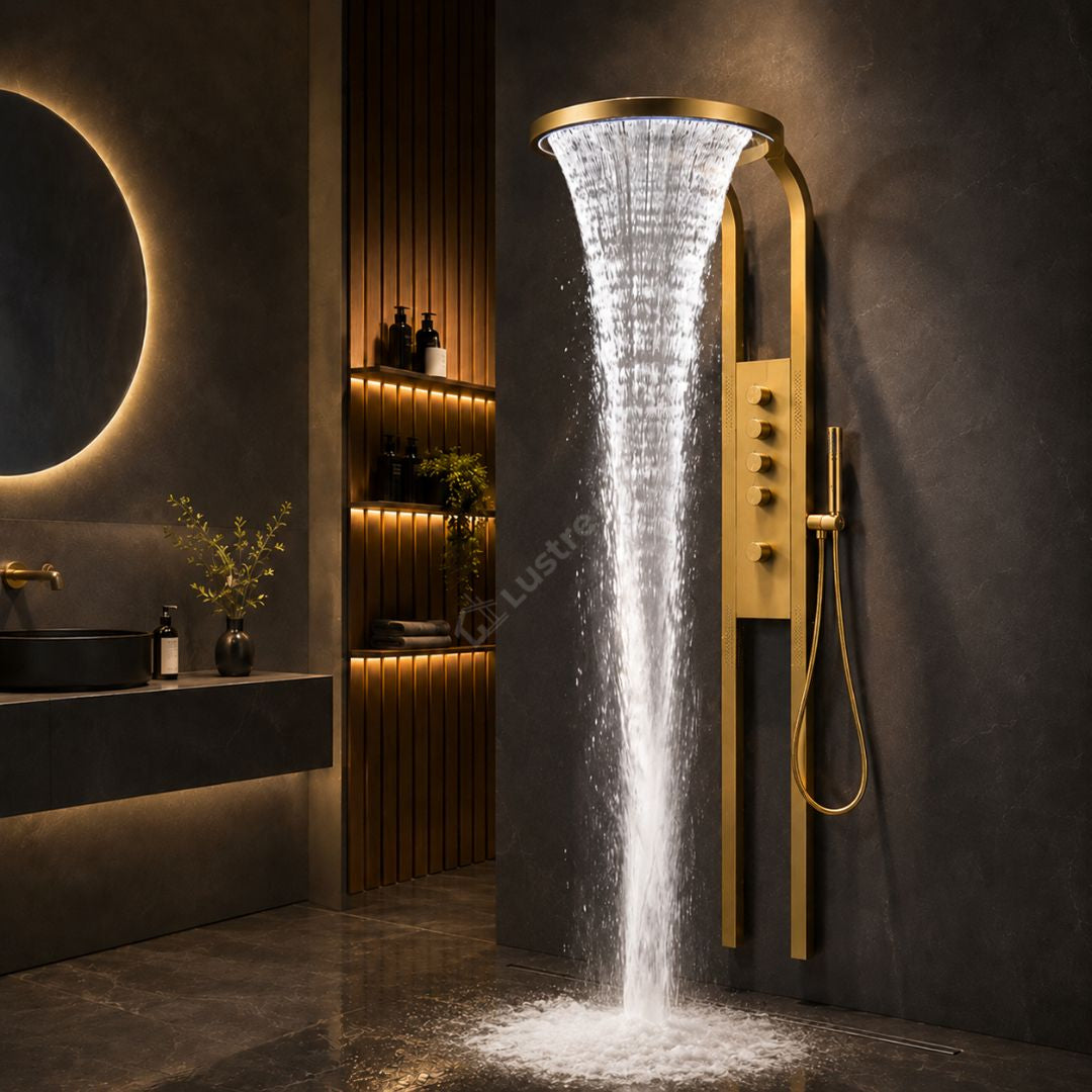 Panou de Dus Premium AquaLux Gold - Masaj, LED, Dus Cascada