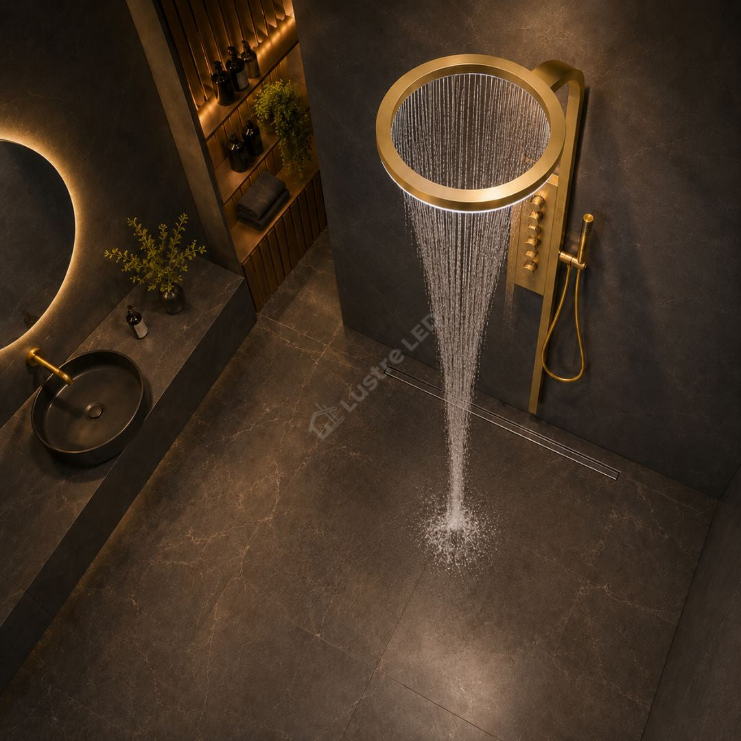 Panou de Dus Premium AquaLux Gold - Masaj, LED, Dus Cascada