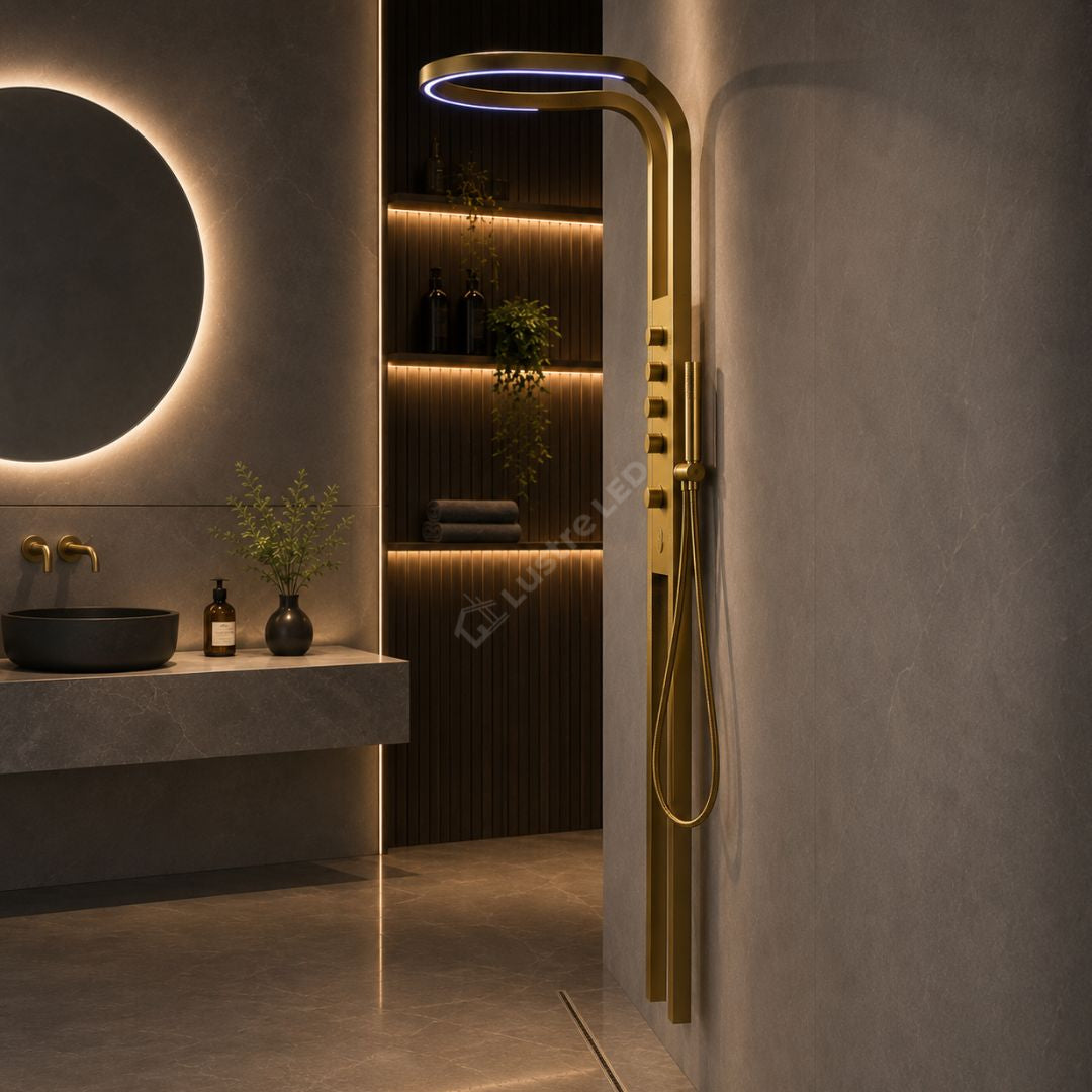 Panou de Dus Premium AquaLux Gold - Masaj, LED, Dus Cascada