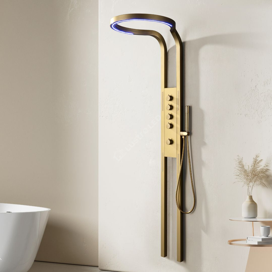 Panou de Dus Premium AquaLux Gold - Masaj, LED, Dus Cascada