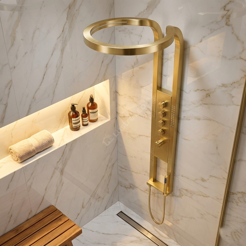 Panou de Dus Premium AquaNova Pro Gold - Design Slim, Masaj, 144CM