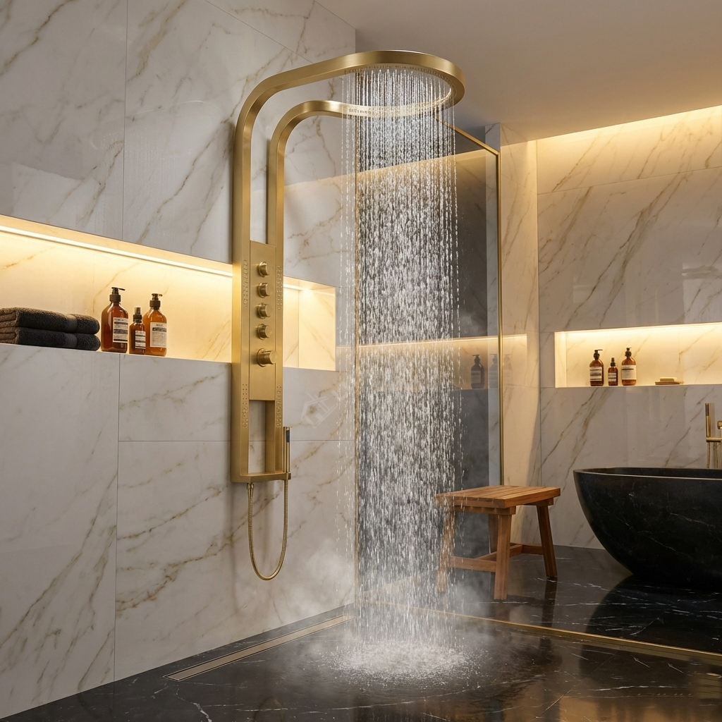 Panou de Dus Premium AquaNova Pro Gold - Design Slim, Masaj, 144CM