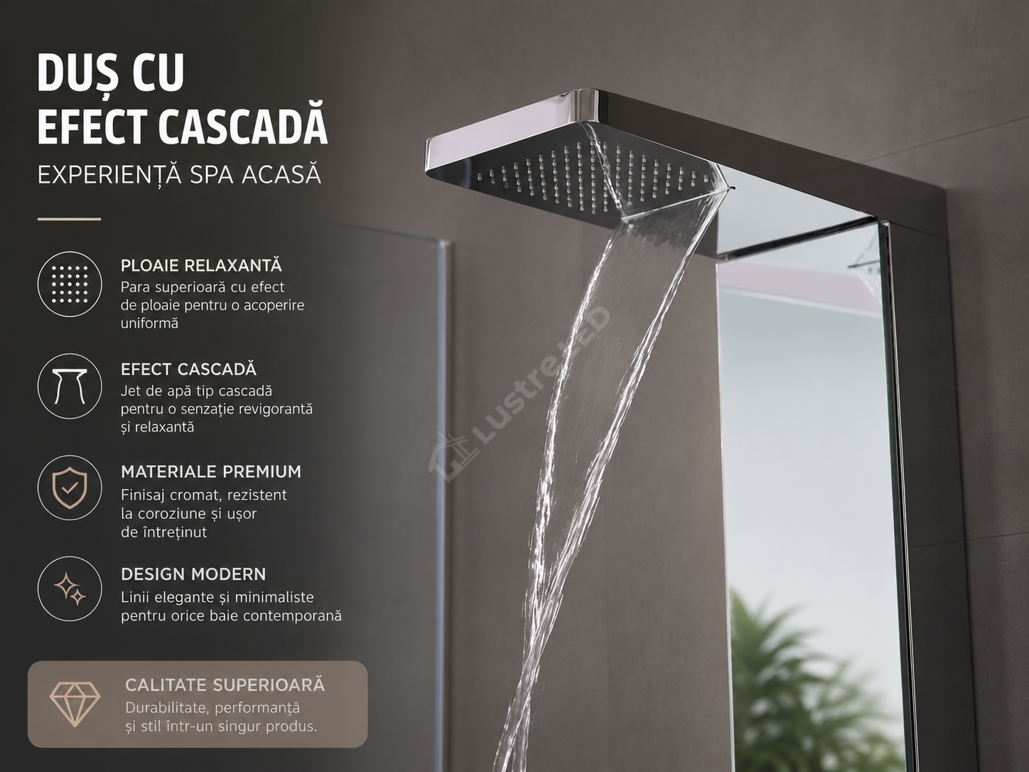 Panou de Dus Premium AquaShine Chrome - Cascada, Ploaie, Oglinda