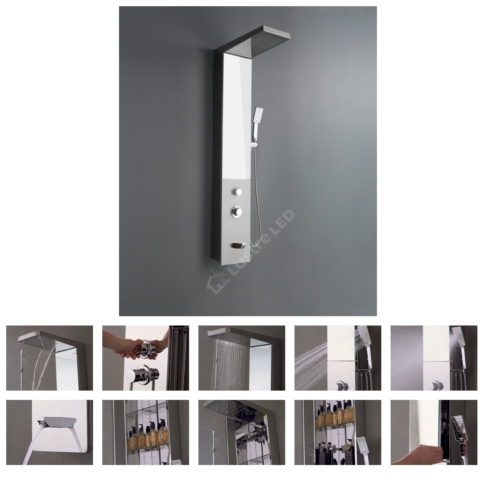 Panou de Dus Premium AquaShine Chrome - Cascada, Ploaie, Oglinda