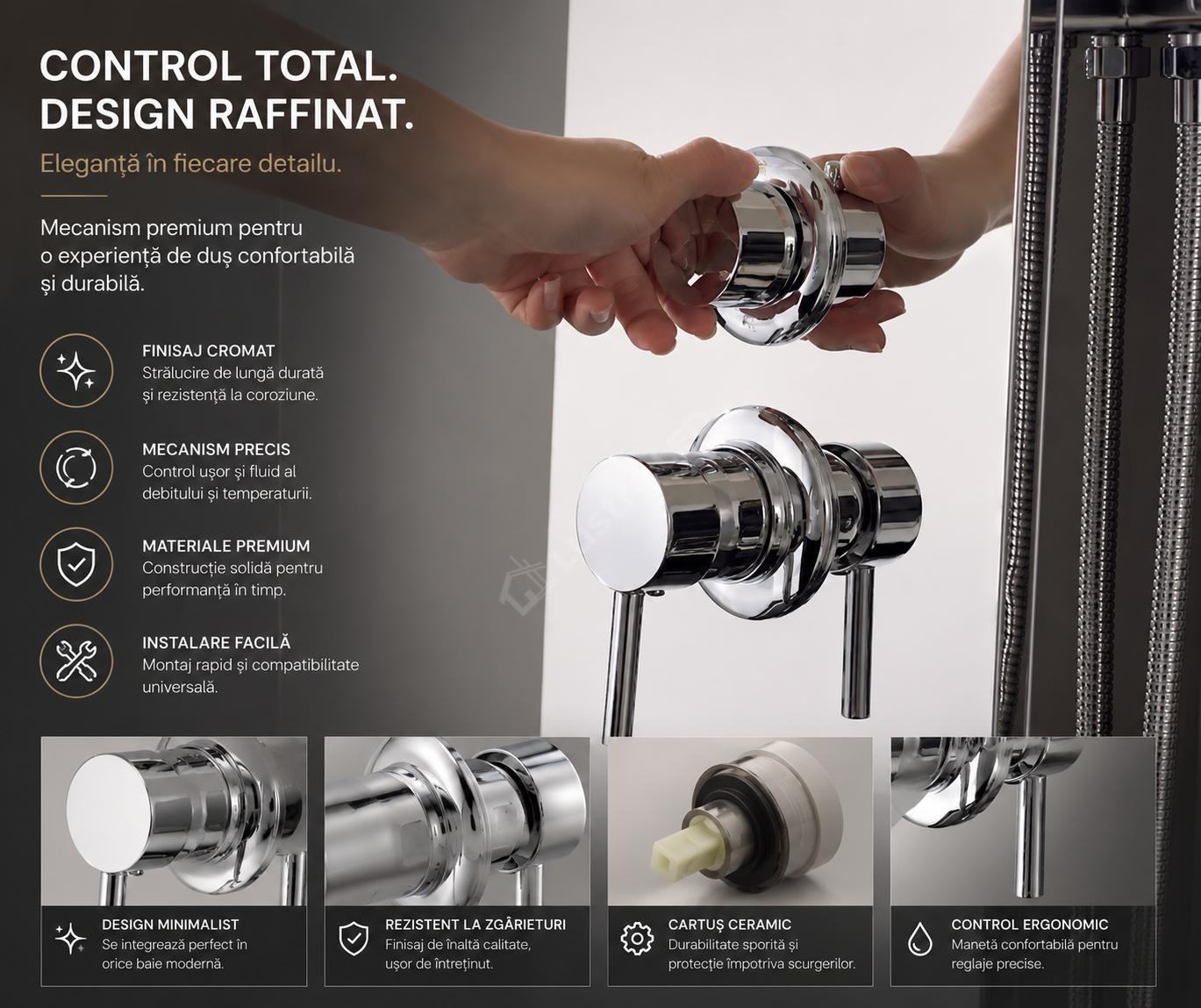 Panou de Dus Premium AquaShine Chrome - Cascada, Ploaie, Oglinda