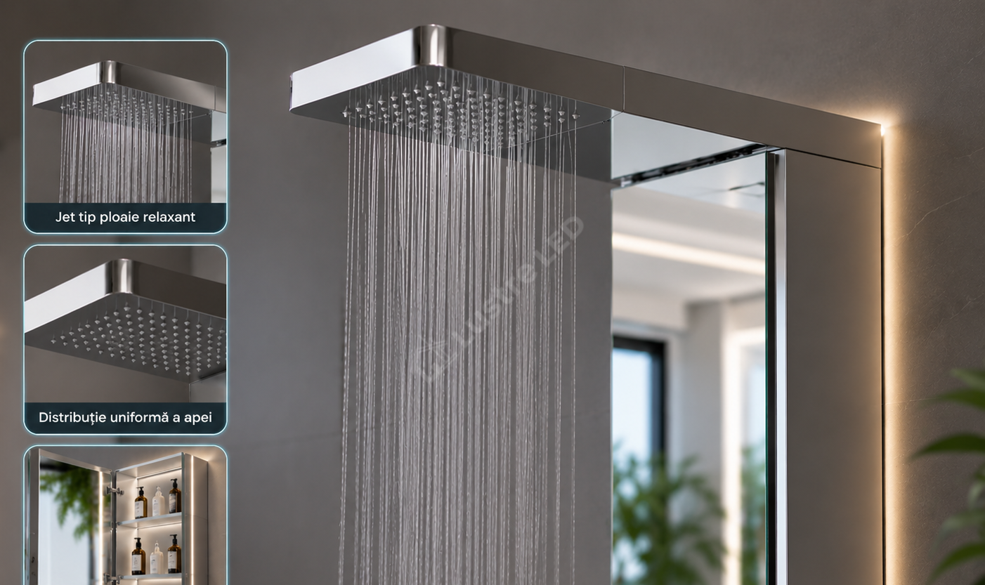 Panou de Dus Premium AquaShine Chrome - Cascada, Ploaie, Oglinda
