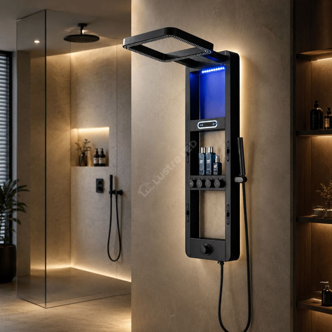 Panou de Dus Premium AquaVision Black - Afisaj Digital, LED, Hidromasaj
