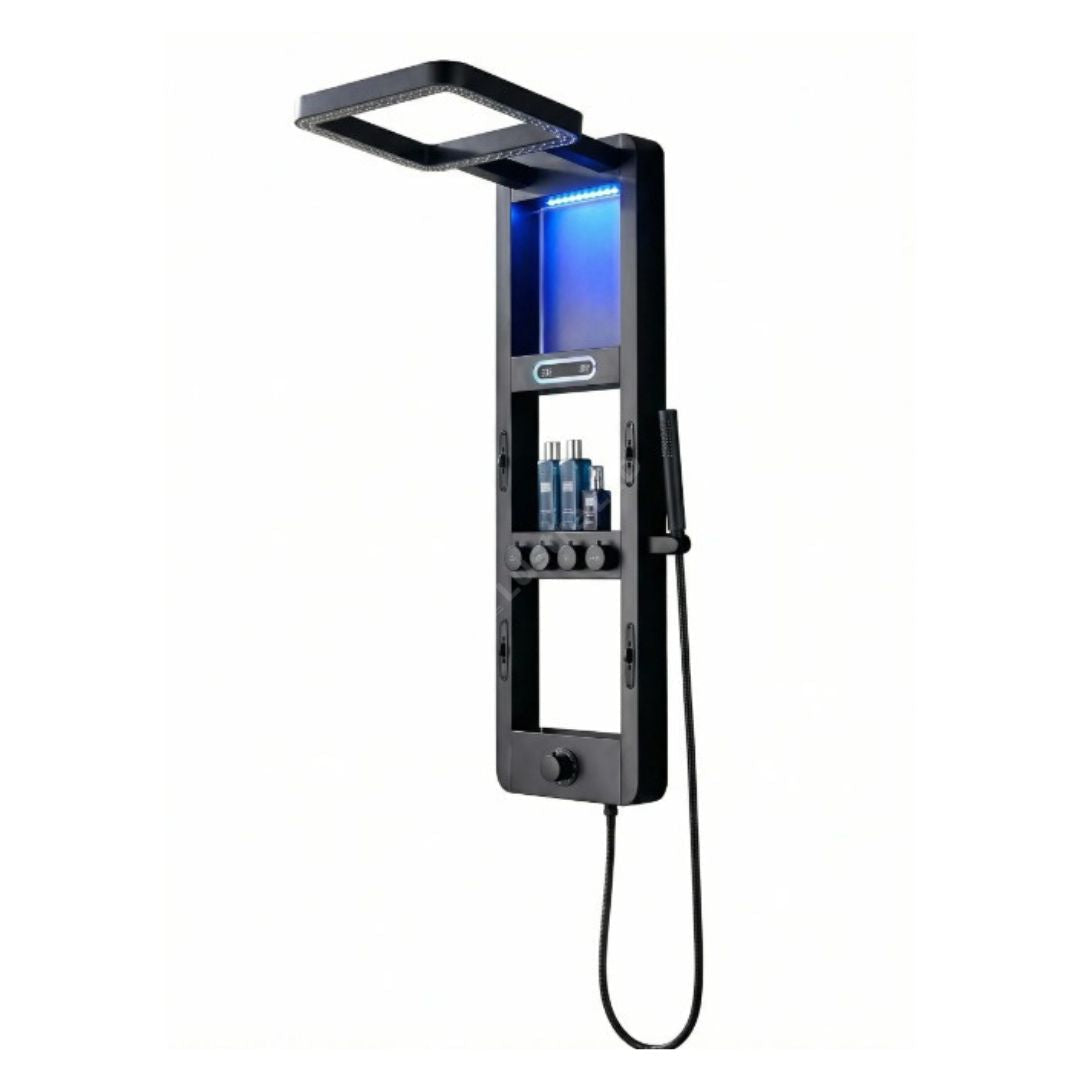 Panou de Dus Premium AquaVision Black - Afisaj Digital, LED, Hidromasaj