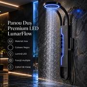 Panou de Dus Premium Black LunarFlow - LED, Masaj, 146CM