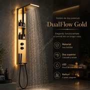 Panou de Dus Premium DualFlow Gold - LED, Cascada si Ploaie, Rafturi
