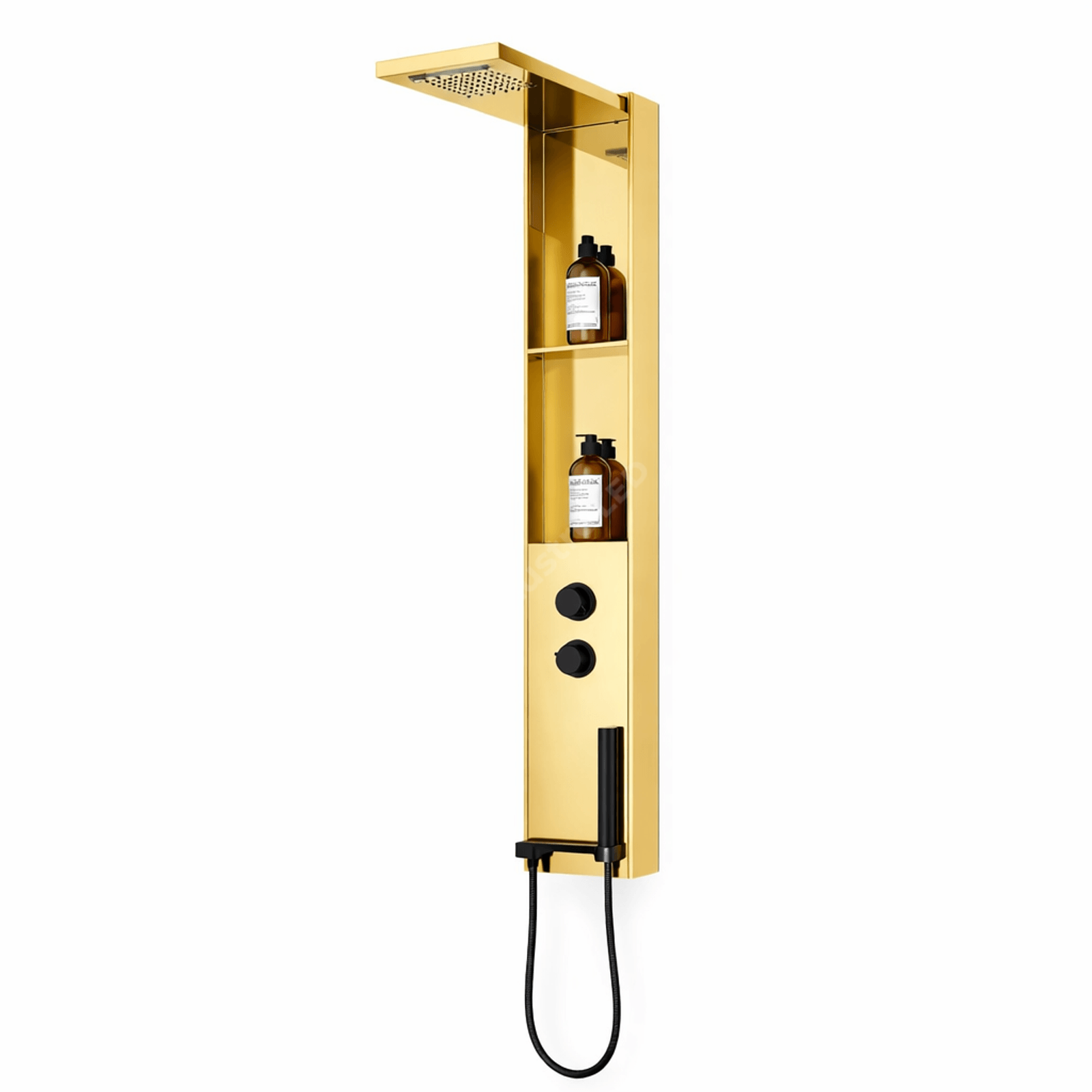 Panou de Dus Premium DualFlow Gold - LED, Cascada si Ploaie, Rafturi