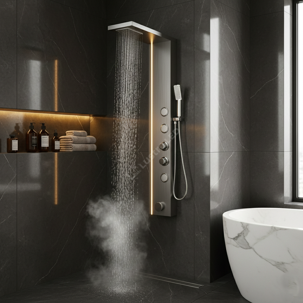Panou de Dus Premium Gray AquaElysium - LED, Masaj, Cascada