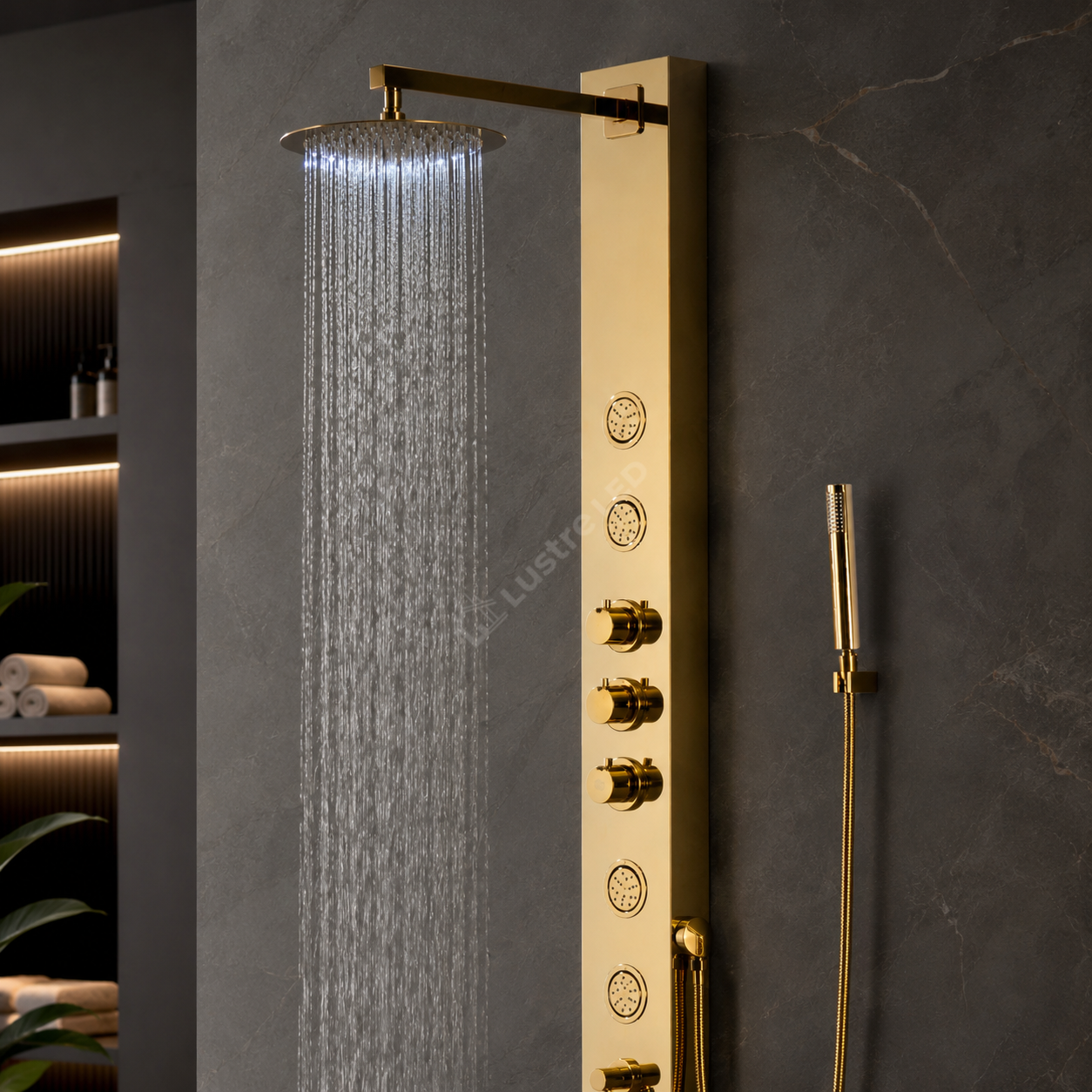 Panou de Dus Premium LumaRain Gold - Hidromasaj, LED, Ploaie